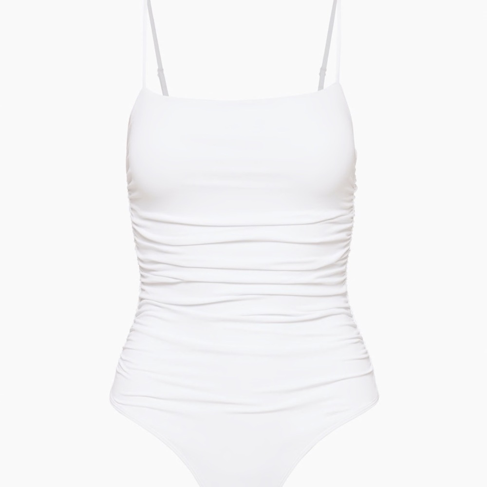 Aritzia Babaton Contour Ruched Bodysuit White